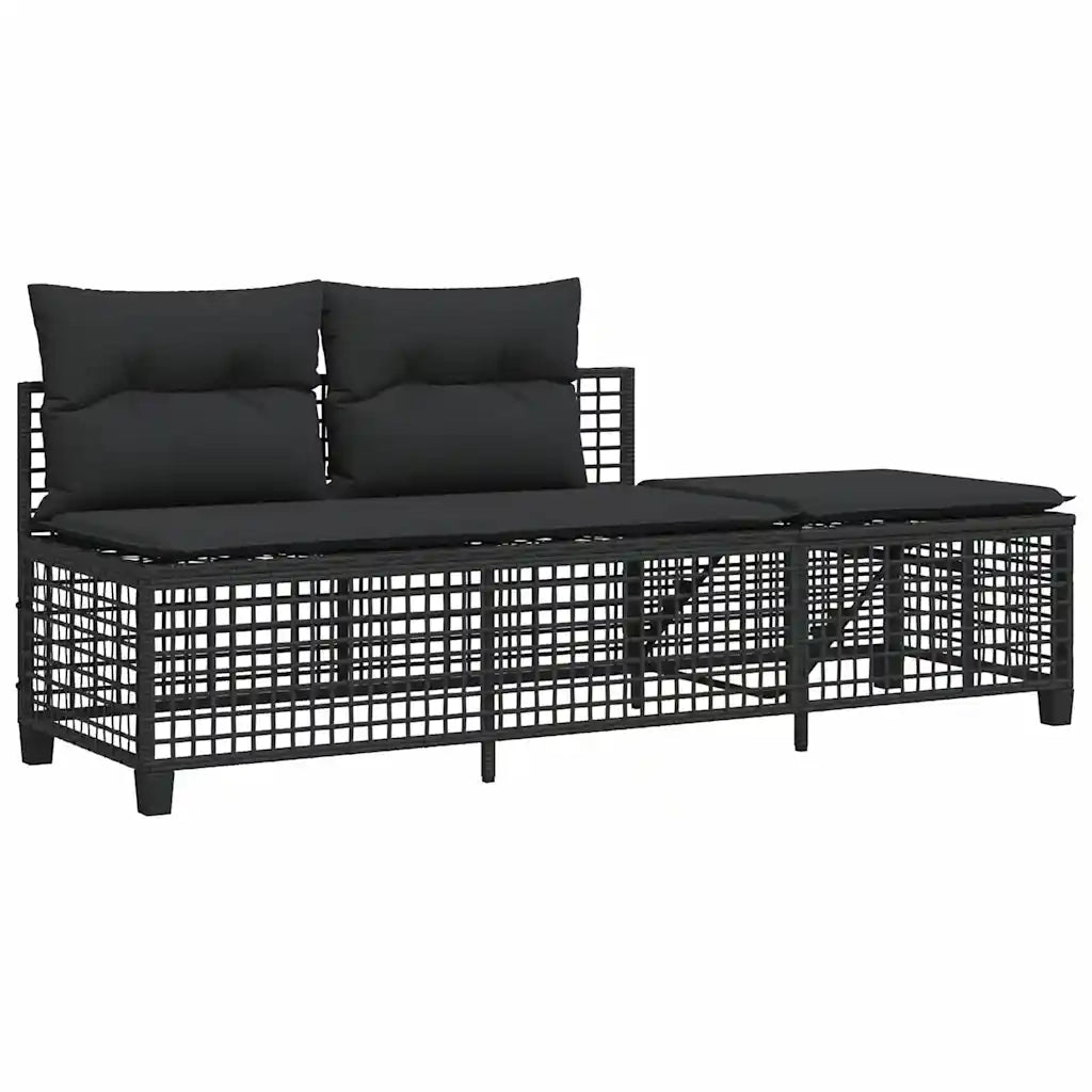 Set Divani ad Angolo 3 pz con Cuscini in Polyrattan Nero 365444