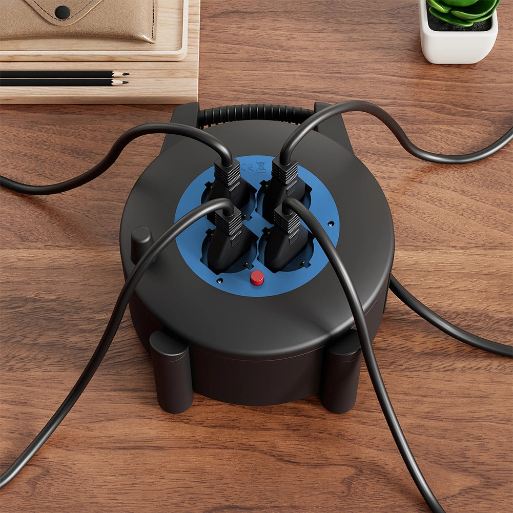 Avvolgicavo Multipresa 5 Metri con Interruttore di Protezione Prolunga 4 Prese Blu