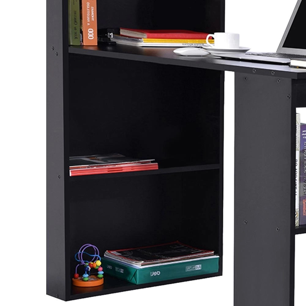 Scrivania con Doppia Libreria Laterale Porta PC in Legno Nobilitato Casa Ufficio Nero