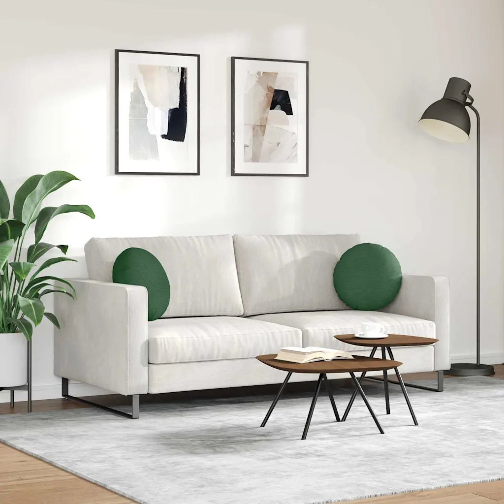 Cuscini per Seduta 2 pcs Verde Scuro Ø 40 cm Tessuto in Cords