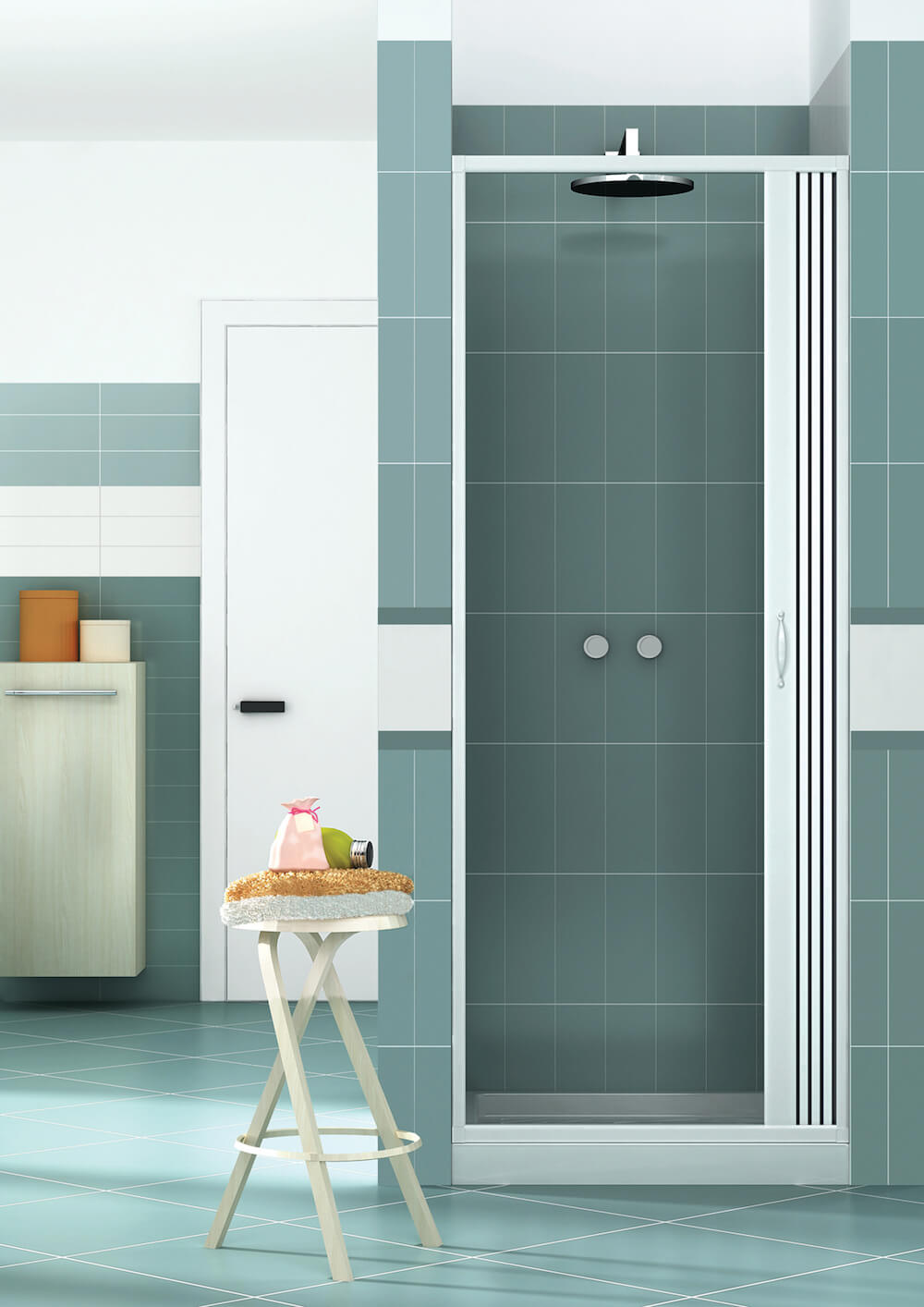 Porta Parete Doccia  1 Anta a Soffietto Apertura Laterale In PVC H185 Caldoni Vens 70 cm