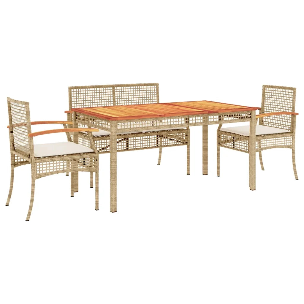 Set da Pranzo da Giardino 5 pz con Cuscini Beige in Polyrattan