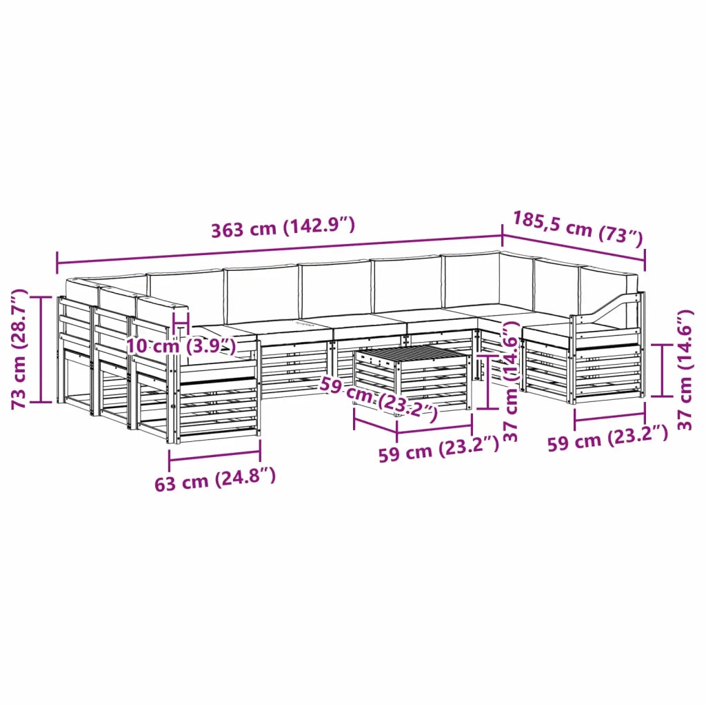 Set di divani da esterno 11 pcs Bianco e Beige 59 x 59 x 37 cm