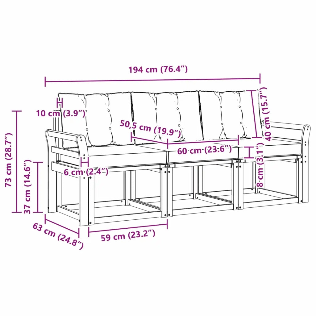 Set di divani da esterno 3 pz Bianco e Nero 3389166