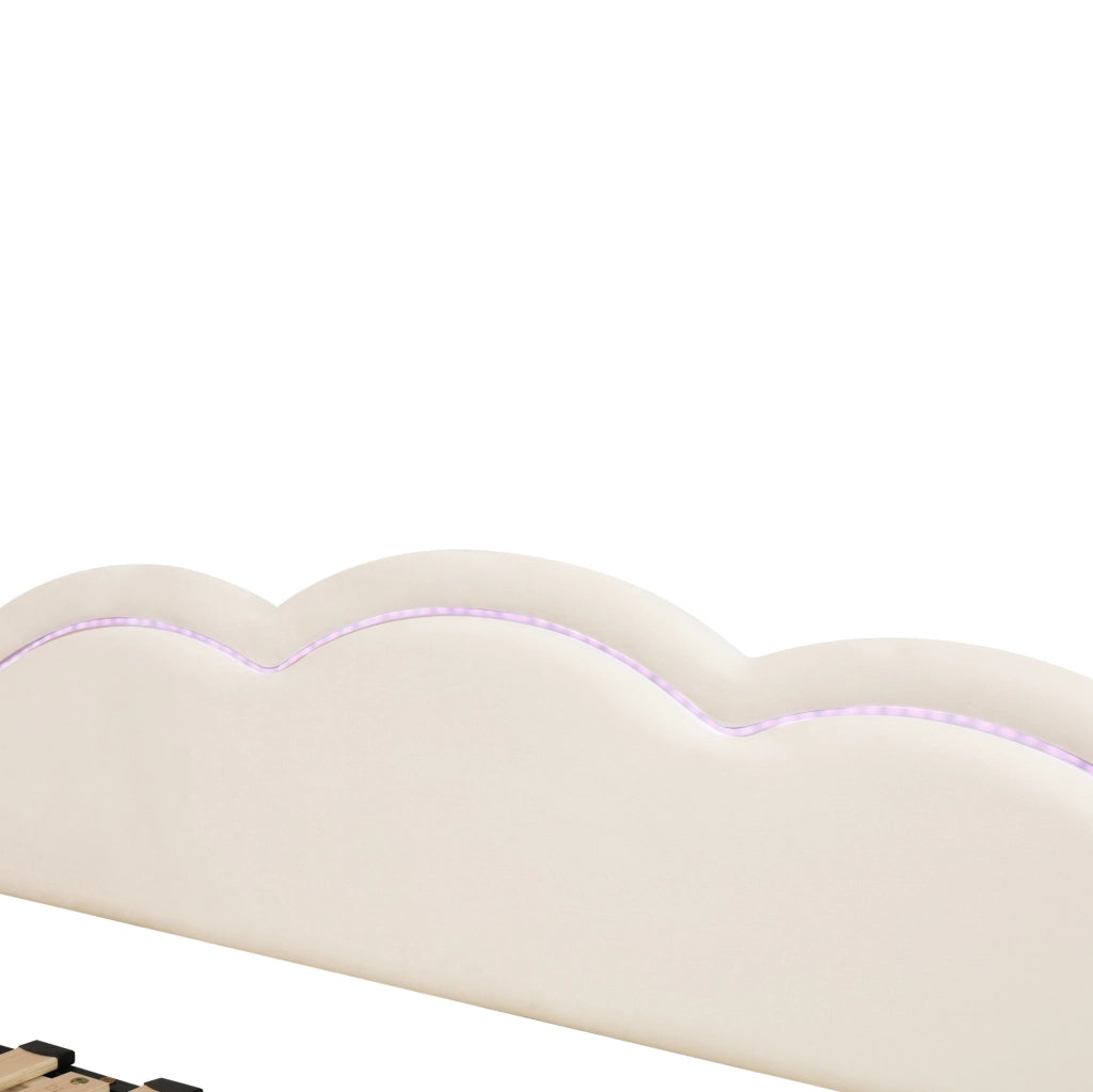 Letto estraibile 90x200 cm; 180x200 cm con LED; USB e Type-C in velluto beige