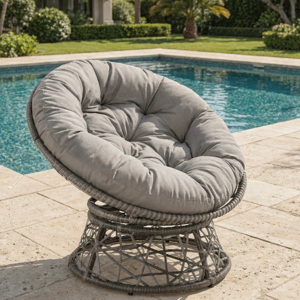 Poltrona Relax Girevole Da Esterno Con Cuscino Imbottito Seduta Rotazione 360 Gradi Per Giardino 64 x 80.5 Cm Grigio
