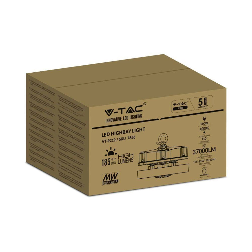 200w LED Highbay con driver meanwell 4000k Dimmable (200lm/watt), garanzia di 5 anni
