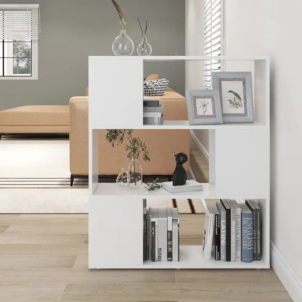 Libreria Divisorio-Scaffale per Libri-Mobile di Stoccaggio Bianco 80x24x94 cm in Legno Multistrato