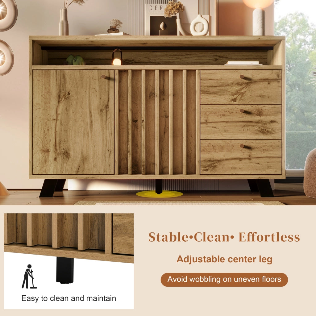 OKWISH Credenza Vintage con 2 Ante 3 Cassetti e Vano Aperto Ripiano Regolabile per Soggiorno Ingresso 120 x 40 x 85 cm