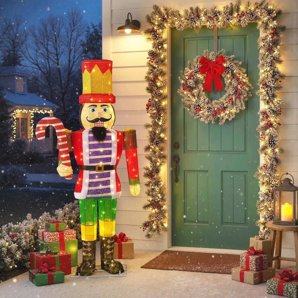Soldato Schiaccianoci Luminoso da 170 cm, Decorazione Natalizia 3D Pre-illuminata con 110 Luci LED, Soldato di Natale Gigante per Interno ed Esterno, per Giardino e Prato (Modello 4)