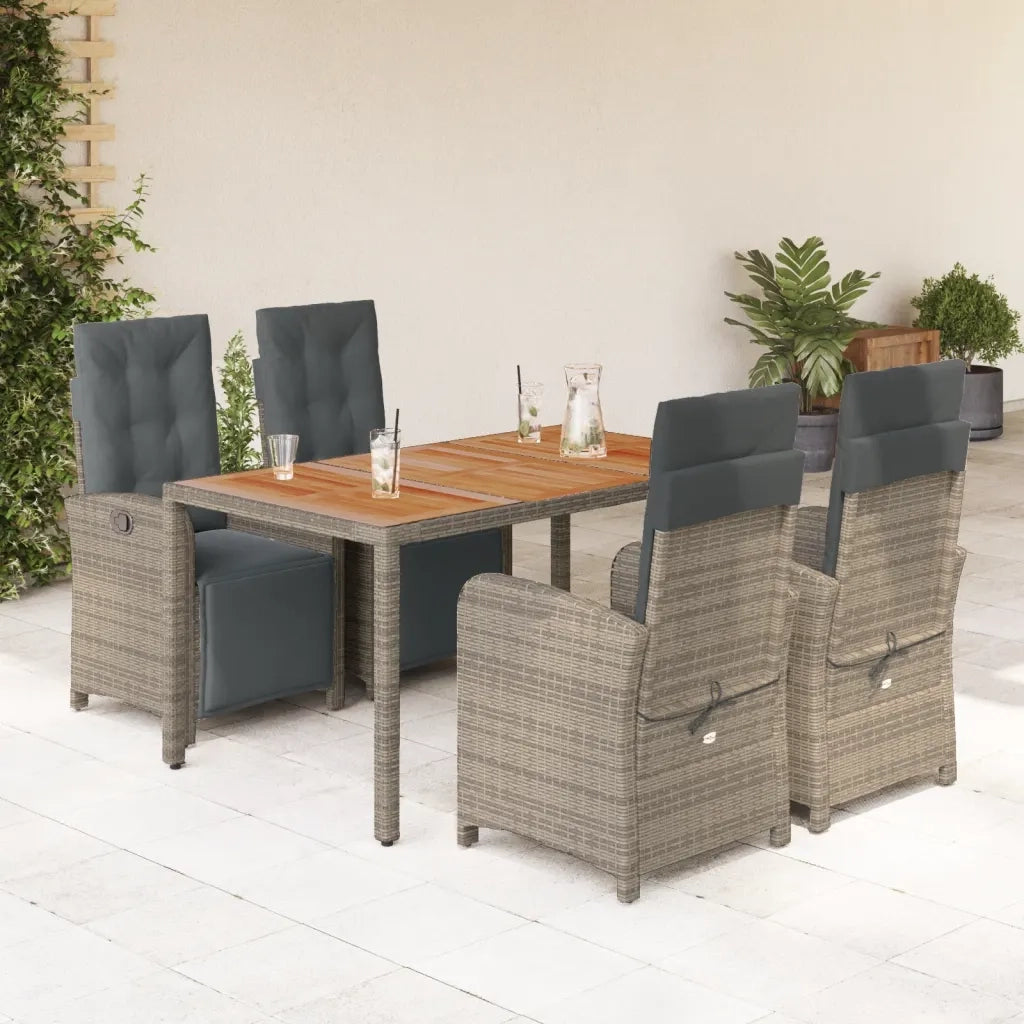 Set da Pranzo da Giardino 5 pz con Cuscini in Polyrattan Grigiocod mxl 93196