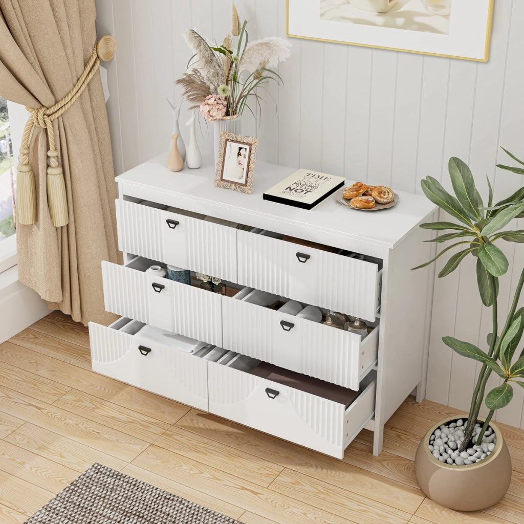 Com¨° a 6 cassetti da Cucina stile moderno, Armadio da stoccaggio per casa con kit anti-ribaltamento Bianco-Credenze buffet