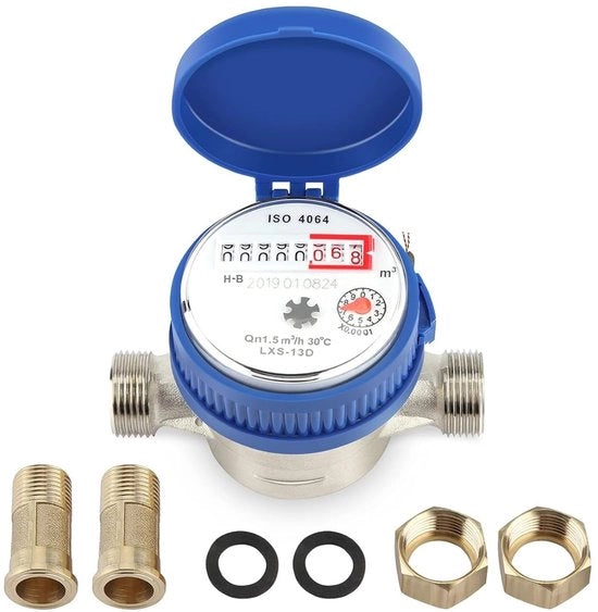Contatore d'acqua 1,5 m3/h - Contatore meccanico di flusso - Materiale di alta qualità in rame - Compattato e facile da installare - Per uso domestico/giardino - Misurazioni precise
