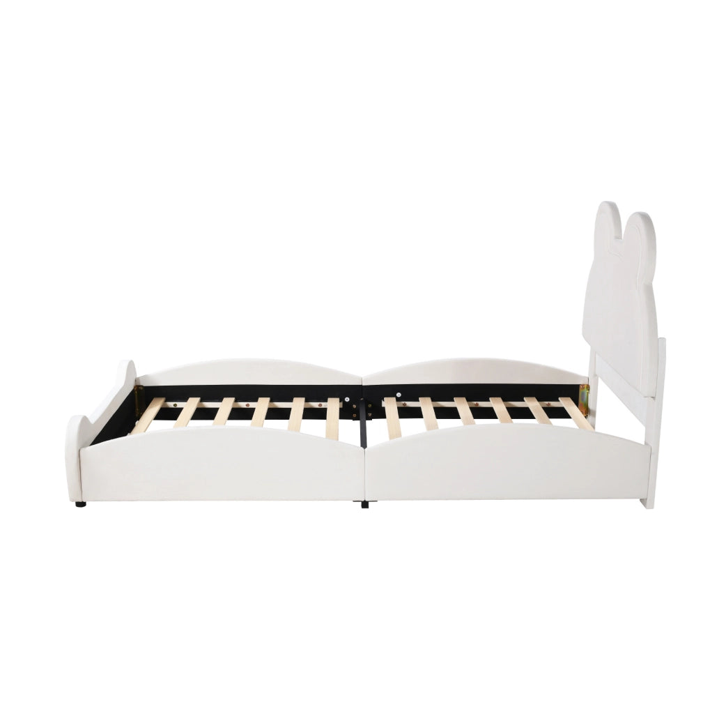 Letto imbottito per bambini 90x200 cm a forma di orso; velluto; bianco