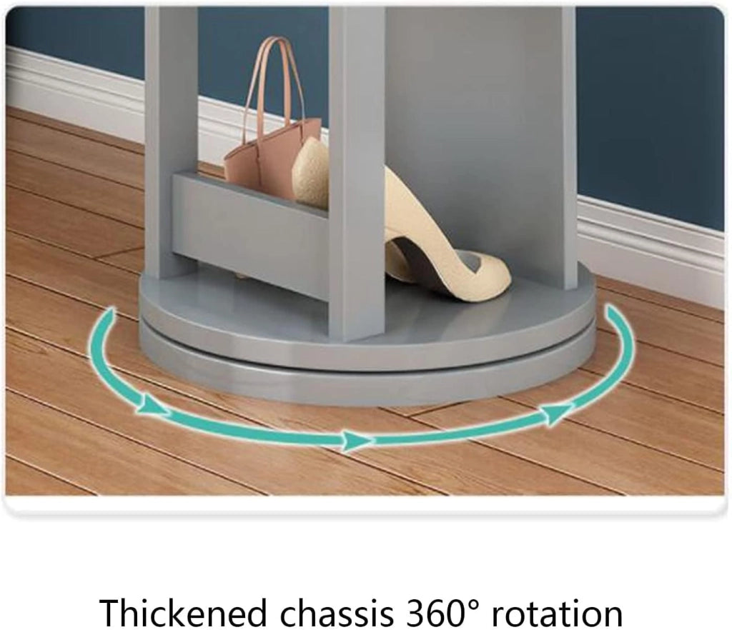Appendiabiti da Terra, Specchio da toeletta con ripiano portaoggetti, Specchio da Pavimento Girevole a 360°, Appendiabiti per Soggiorno, Camera da Letto, camerino, Grigio