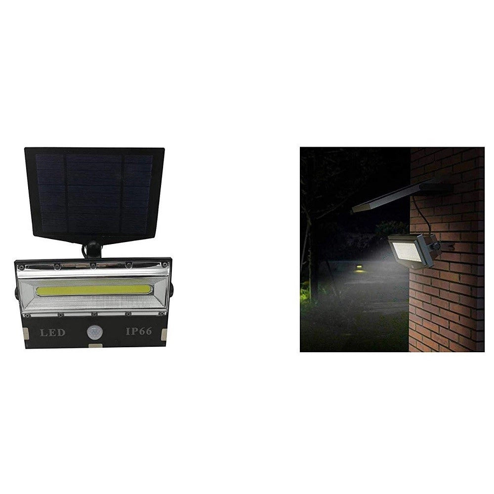 Trade Shop - Faro Faretto Led Sensore Movimento E Pannello Solare Ricaricabile Luce Bianca -