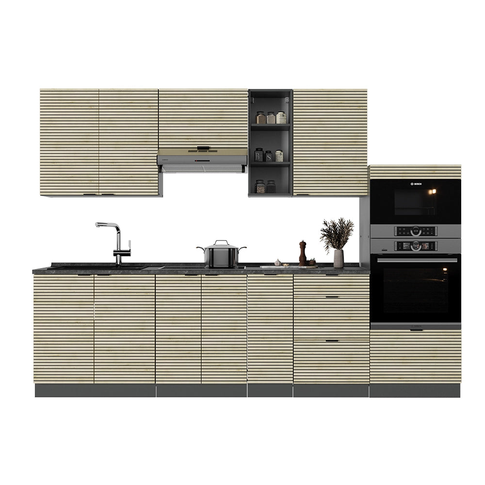 Cucina componibile Fame-Line Pannello in quercia/Antracite 280 cm, PL Marmo Vicco