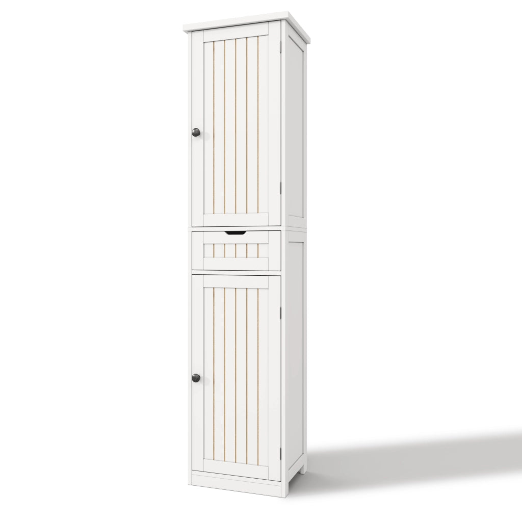Credenza compatta 170x40x30 cm in MDF bianco con 2 ante, 1 cassetto e ripiani regolabili