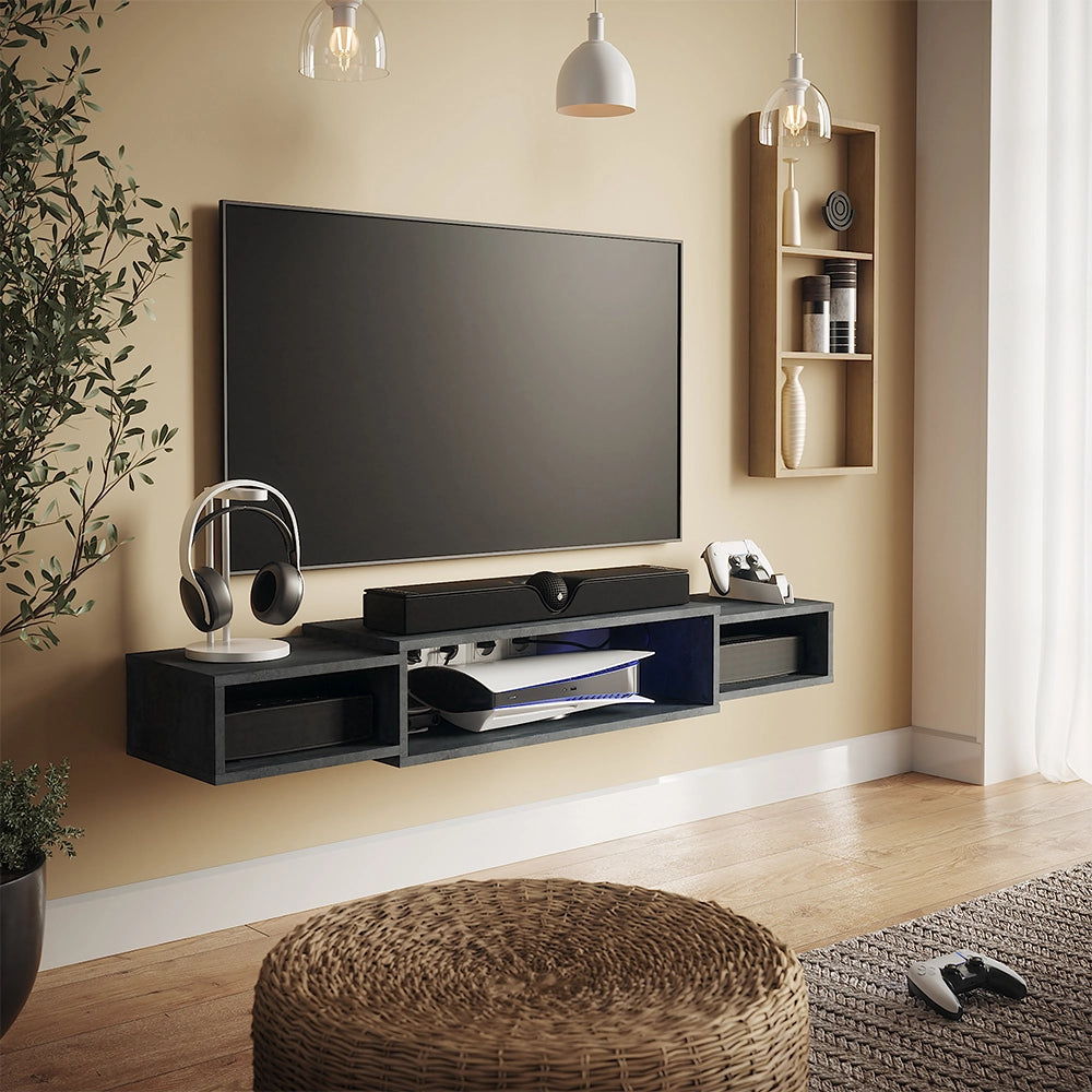 Vicco Mobile tv Calcestruzzo nero 139.7 x 20.3 cm con ripiani aperti