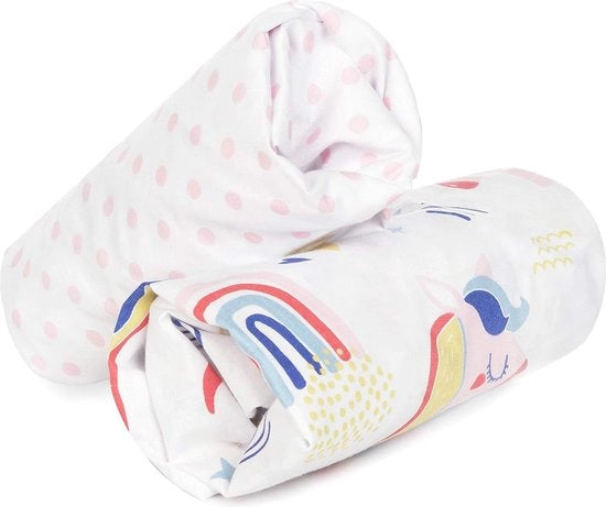 Doppia Hoeslaken 140x70 cm per Letto Bambino 100% Puro e Molto Sovrano Cotone Certificato Belli Disegni Colorati per Bambini EU Fatto - Tessuto di Lusso per Letto Bambino