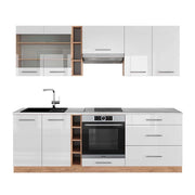 Cucina componibile Fame-Line Bianco lucido/Rovere dorato 235 cm, PL Marmo Vicco