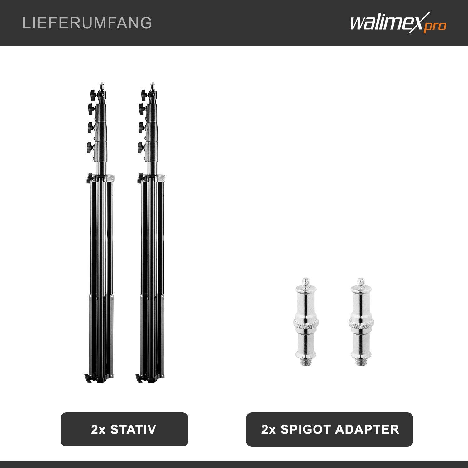 AIR 380 Deluxe Set 2 stativi per luci, altezza max 380 cm, cavalletto fotografico per flash con capacità di carico di 15 kg, treppiede per studi fotografici e outdoor