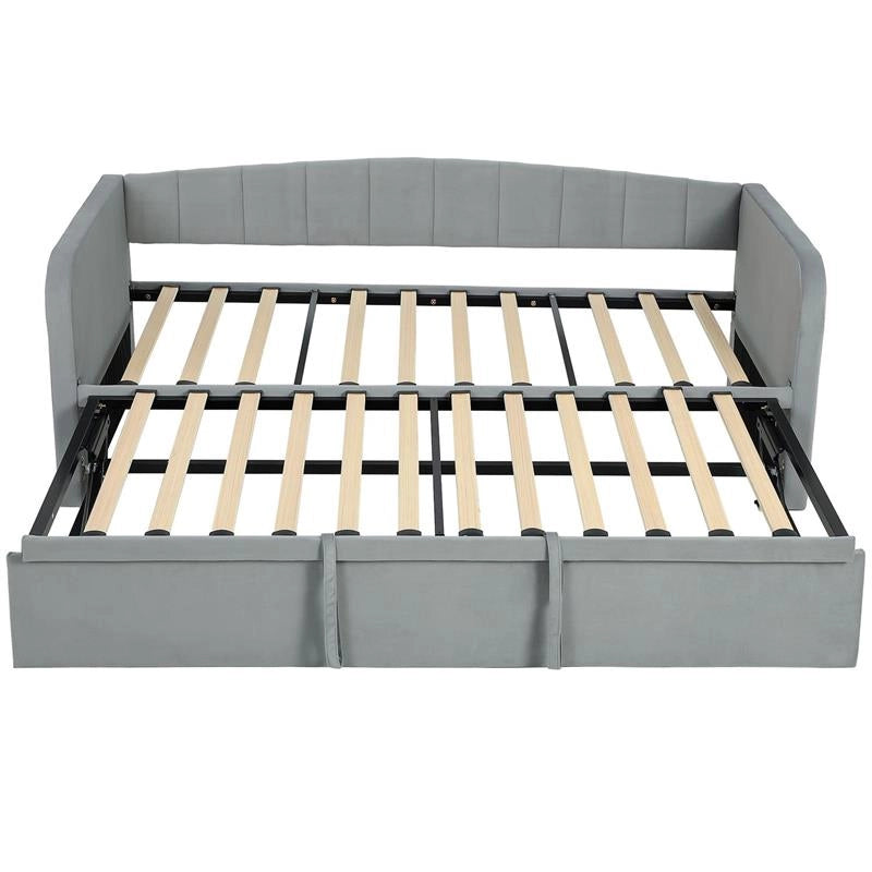 LETTO DIVANO 3 POSTI CON LETTINO ESTRAIBILE CONVERTIBILE IN LETTO MATRIMONIALE,205X186X75 CM, GRIGIO CHIARO