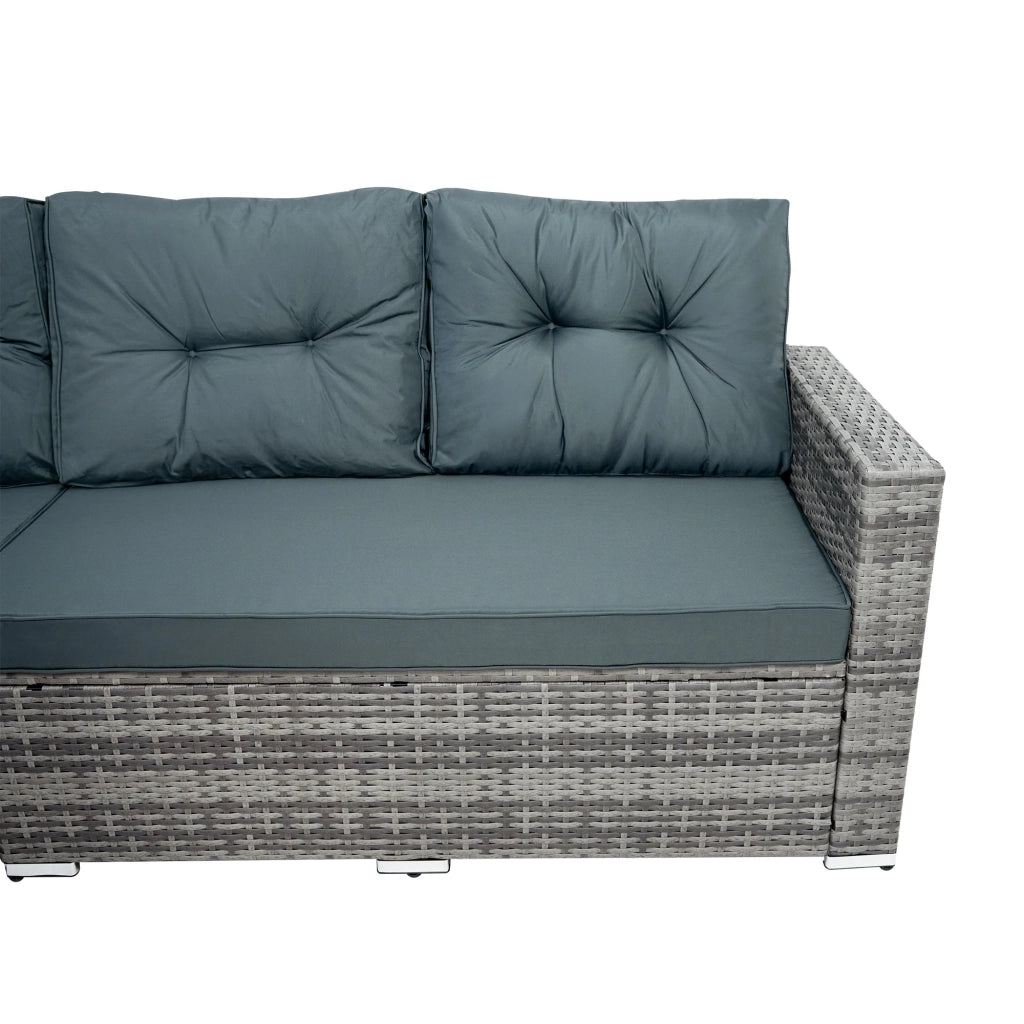 Set Angolare Rattan Giardino 9 Posti Grigio Tavolo Cuscini Impermeabili
