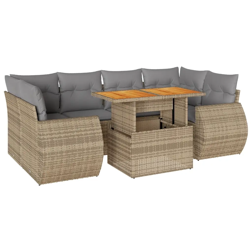 Set Divani da Giardino 7 pz con Cuscini Beige in Polyrattan