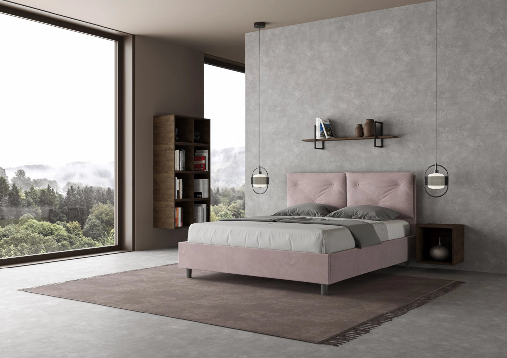 Letto Matrimoniale 160x200 cm con Rete e Contenitore Giroletto con Alzata Comoda Imbottito in Microfibra Appia Glicine