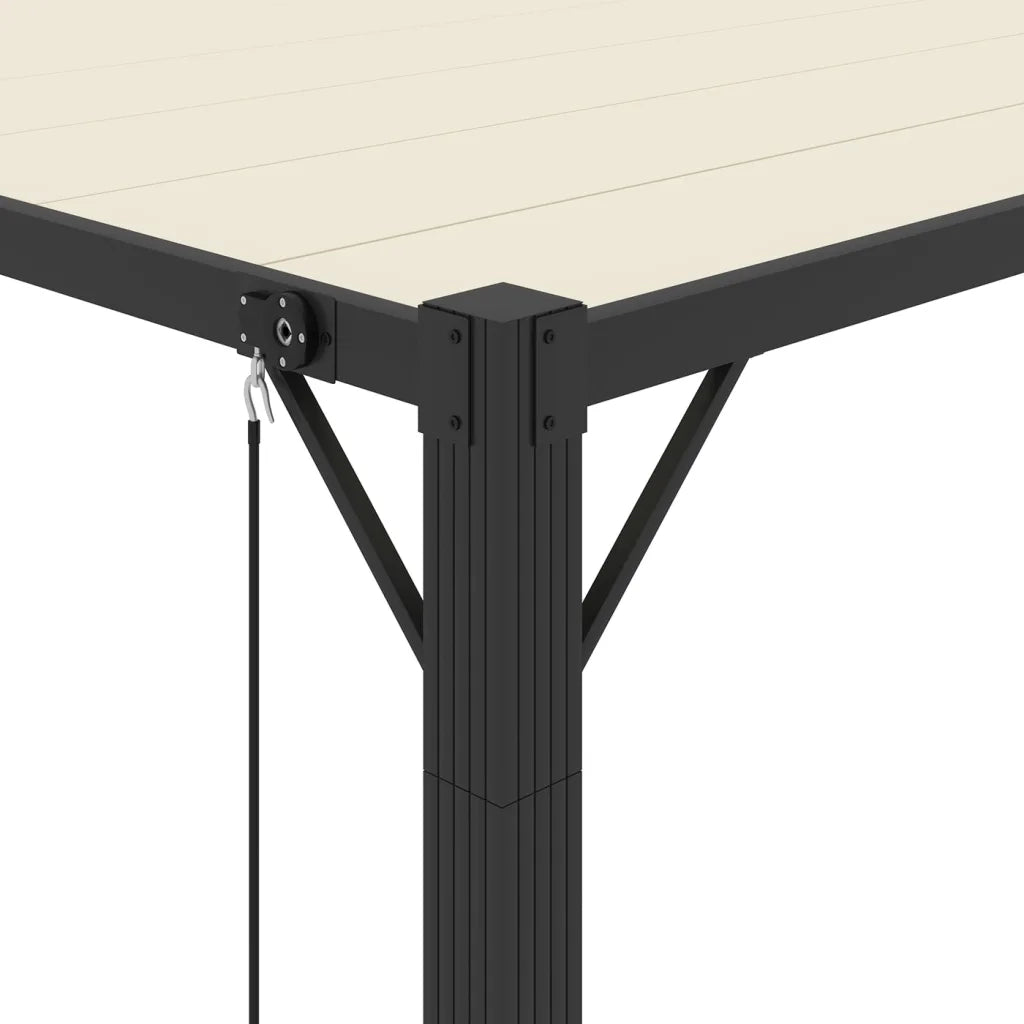Gazebo con Tetto a Lamelle 3x3 m in Tessuto Crema e Alluminio