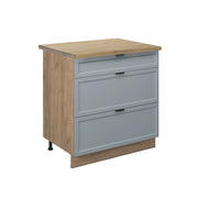 Mobiletto base per cucina Fame-Line Blu-grigio chiaro/Rovere dorato 80 cm con 3 cassetti, PL Rovere Vicco