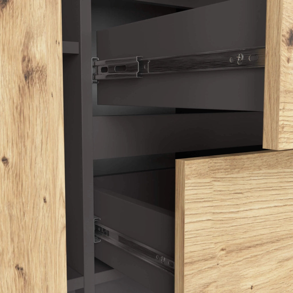 Cassettiera AKORD K100 Grigio Grafite 101 cm 2 ante 3 cassetti inserto frontale Quercia Artigiana 101x35x76 cm