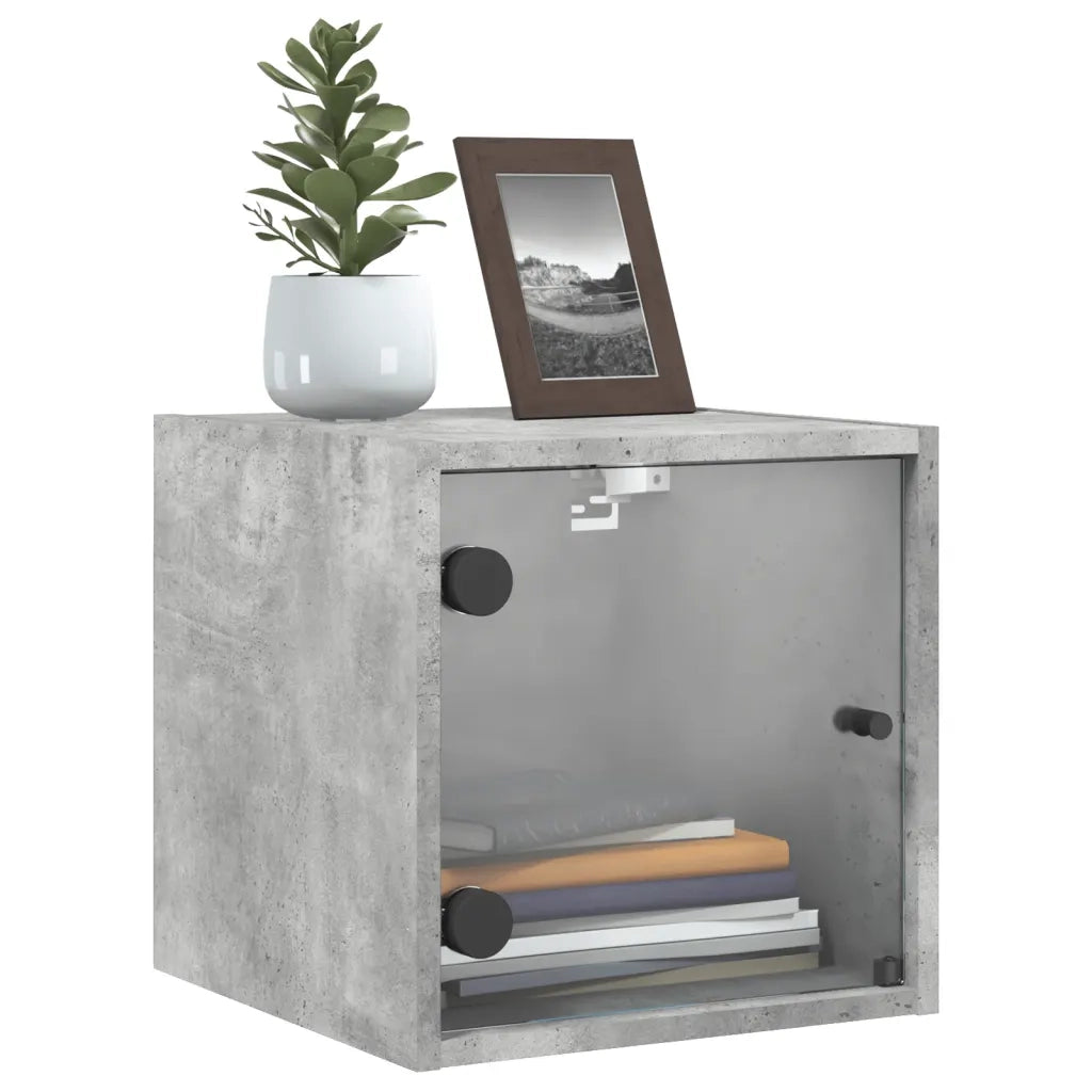 Comodino con Anta in Vetro Grigio Cemento 35x37x35 cm 836468