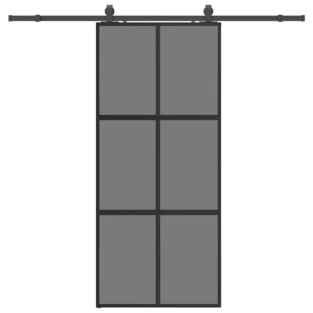 Porta Scorrevole Set Ferramenta Nera 90x205 cm Vetro Temperato 3375967