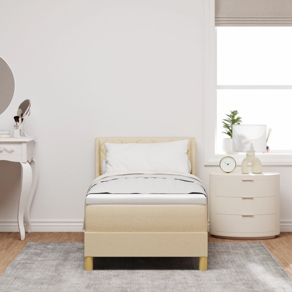 Letto con rete a molle e materasso panna 80x200 cm in tessuto