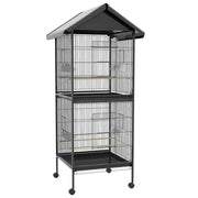 Voliera Gabbia per Uccelli 71,8x71,8x170,2 cm con Vassoi Estraibili in Plastica e Posatoi in Metallo Nero