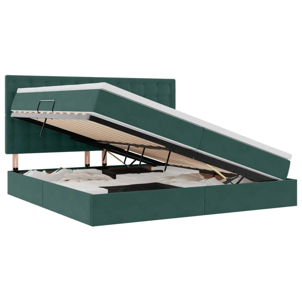 Letto con contenitore e materasso Verde Scuro 200 x 200 cm