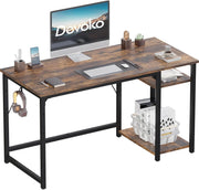 Scrivania Per Computer Industriale 120 x 50 cm, 2 Ripiani Regolabili Sinistra/Destra in Acciaio, Tavolo da Lavoro Mobile per Ufficio Casa Stile Vintage Marrone & Nero