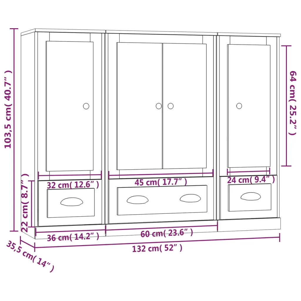 Credenze 3 pz Rovere Sonoma in Legno Multistrato 3185298