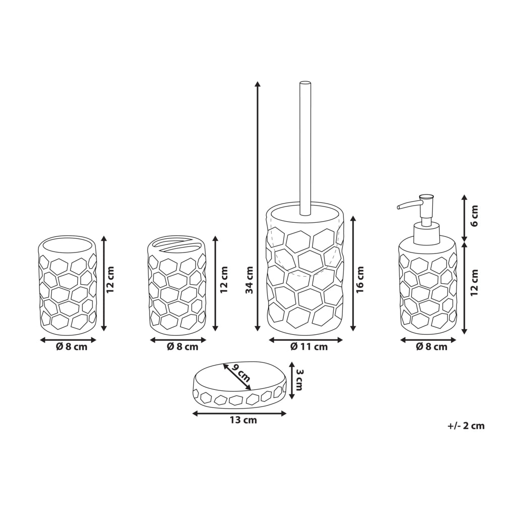 Set di 5 Accessori Bagno in Ceramica Argento portasapone dispenser Bicchiere e Portascopino