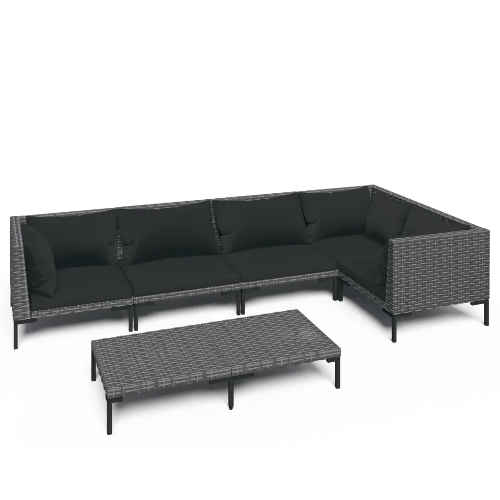 Divani da Giardino 6 pz con Cuscini in Polyrattan Grigio Scuro 3099839