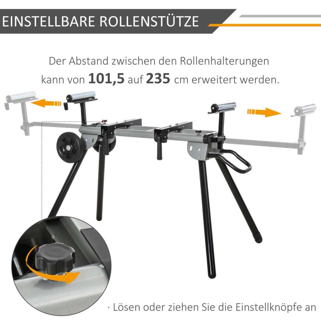 Supporto per troncatrice 123，5-245 cm in acciaio nero， pieghevole e mobile