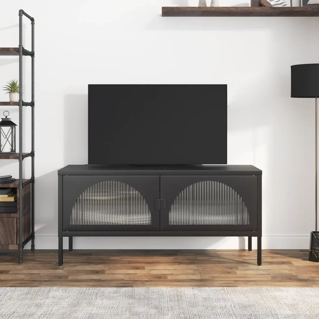Mobile Porta TV-Mobile per TV-Credenza TV Nero 105x35x50 cm Vetro e Acciaio