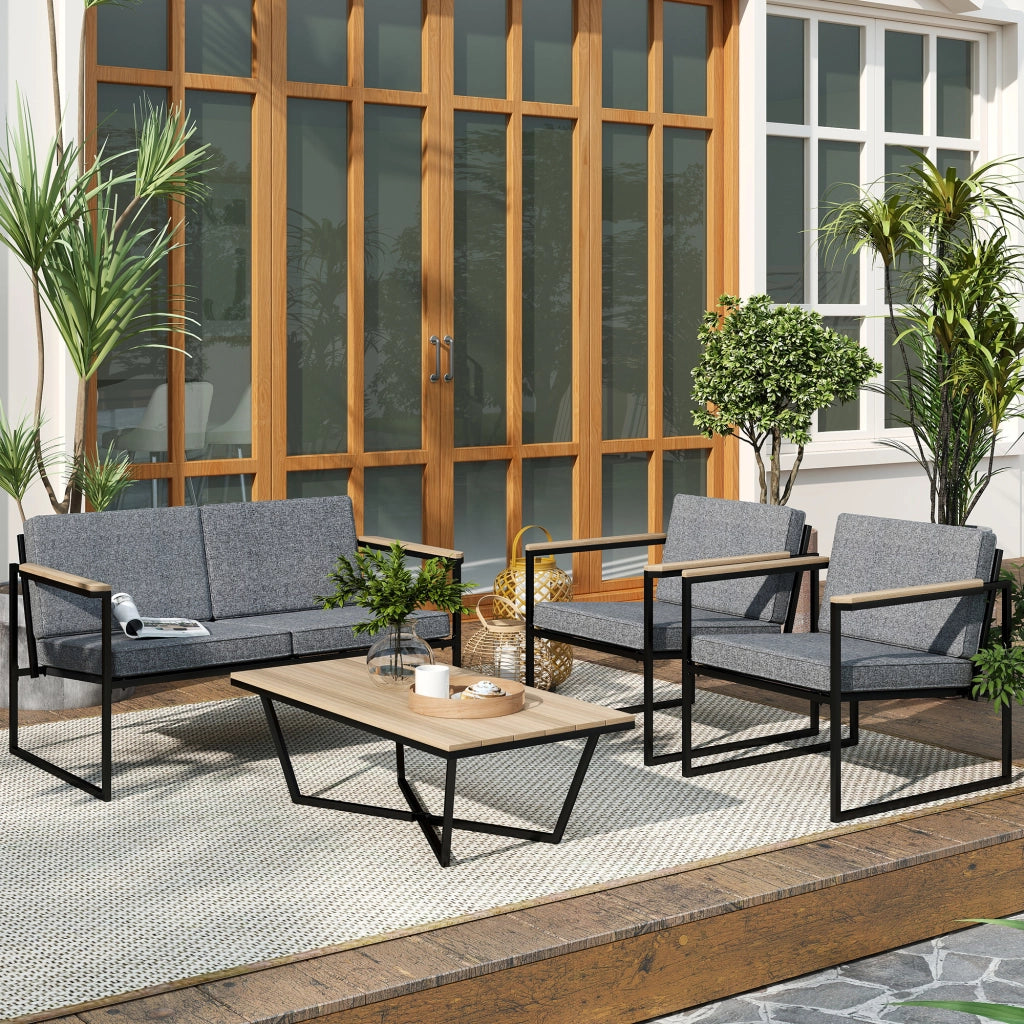 Set mobili da giardino 4 posti ¨C zephmum ¨C 2 divani, 2 sedie, cuscini, tavolino grigio