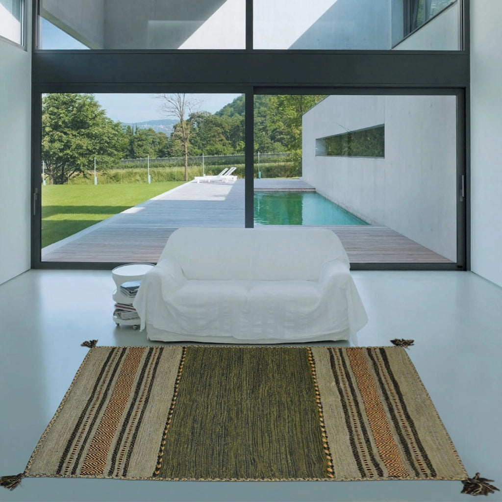 Tappeto ANTIQUE KILIM VERDE cm.160x230 tessuto a mano in cotone e ciniglia