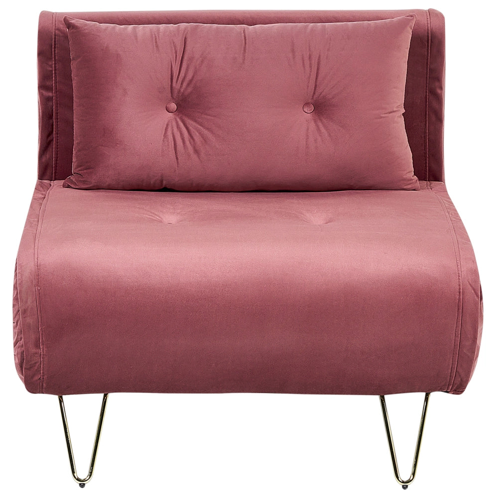 Divano letto 1 posto in velluto rosa con cuscino e gambe in metallo dorato pieghevole senza braccioli dorato glamour