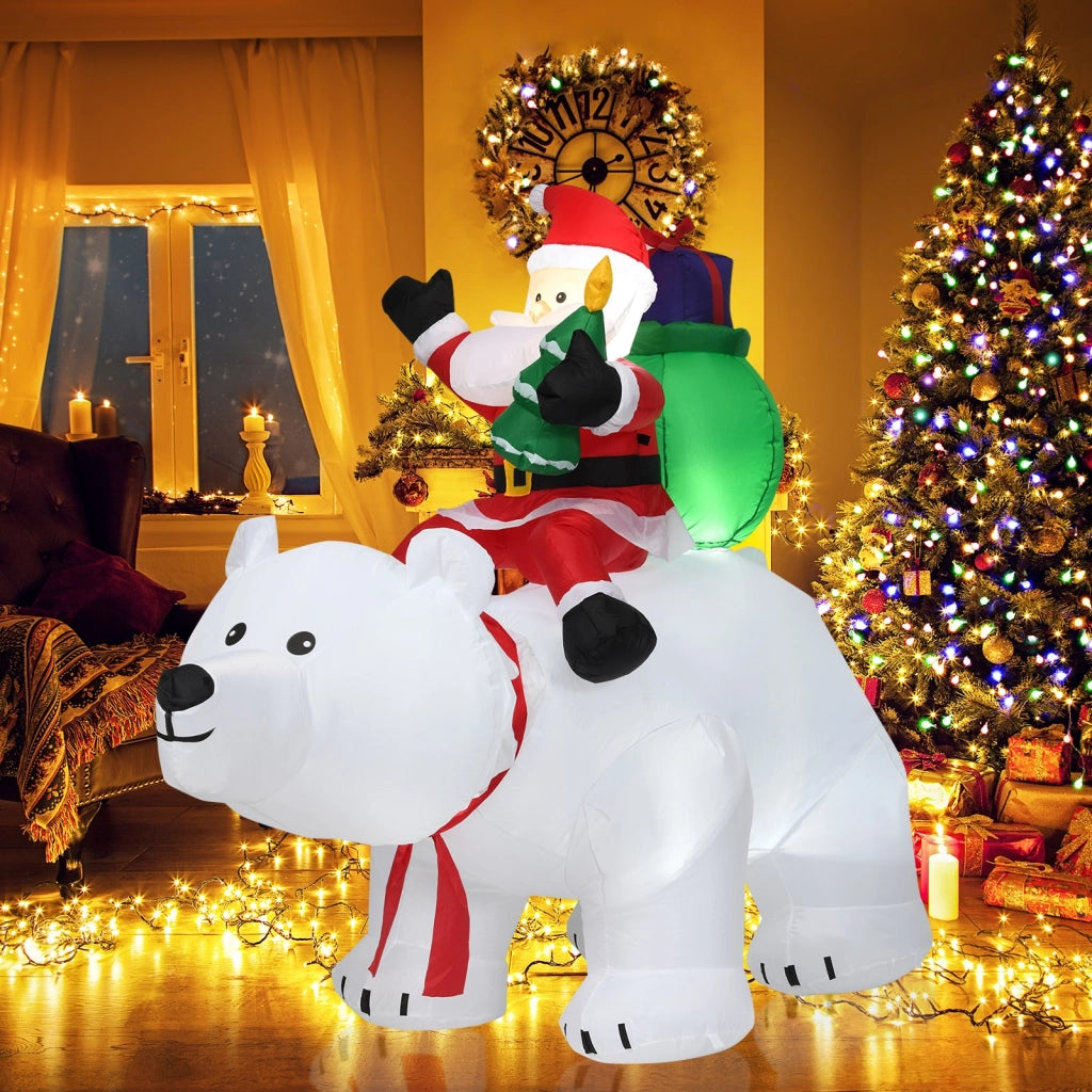 Babbo Natale su orso polare con testa girevole gonfiabile 200 cm, Decorazione natalizia con poliestere impermeabile e luci LED-Gonfiabili natalizi