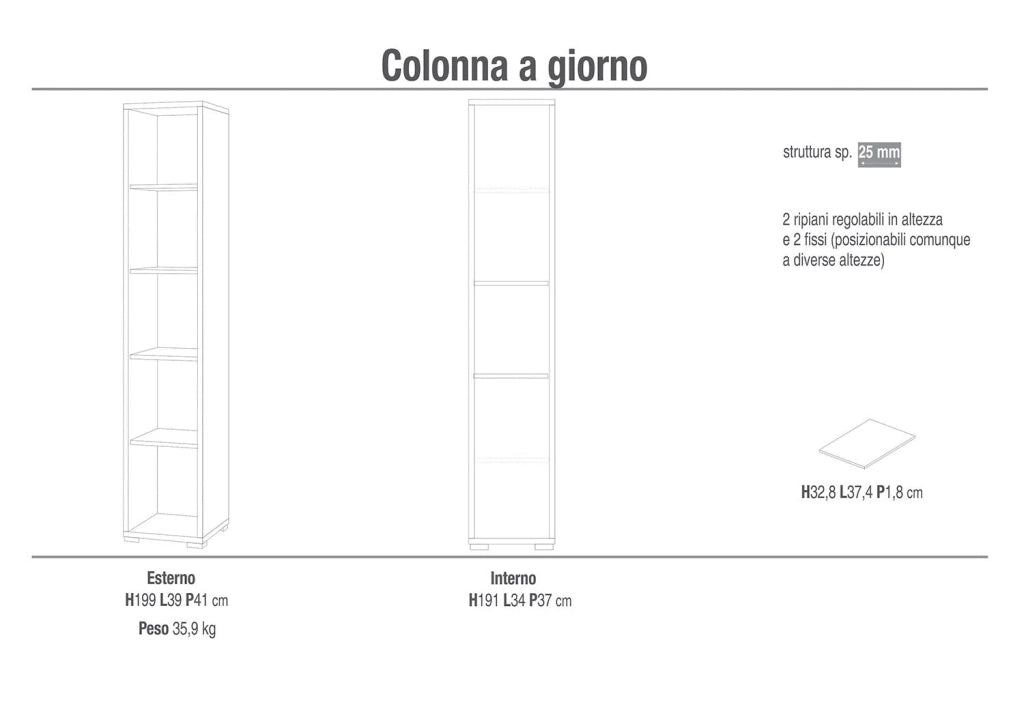 Libreria Modulare 5 Ripiani 39x199x41 cm Noce Stelvio