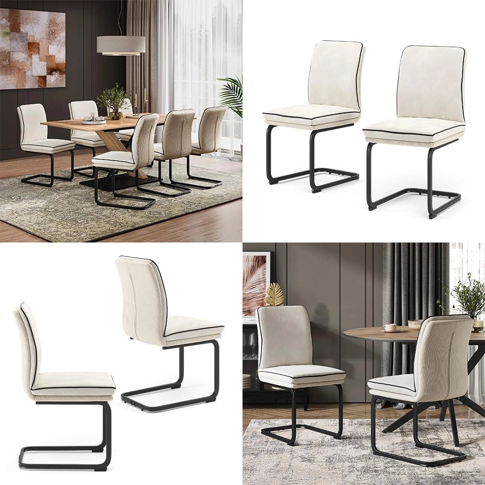 Sedia a sbalzo Eleganza, Beige, Set di 2, con struttura in metallo e piedini antiscivolo salva-pavimento